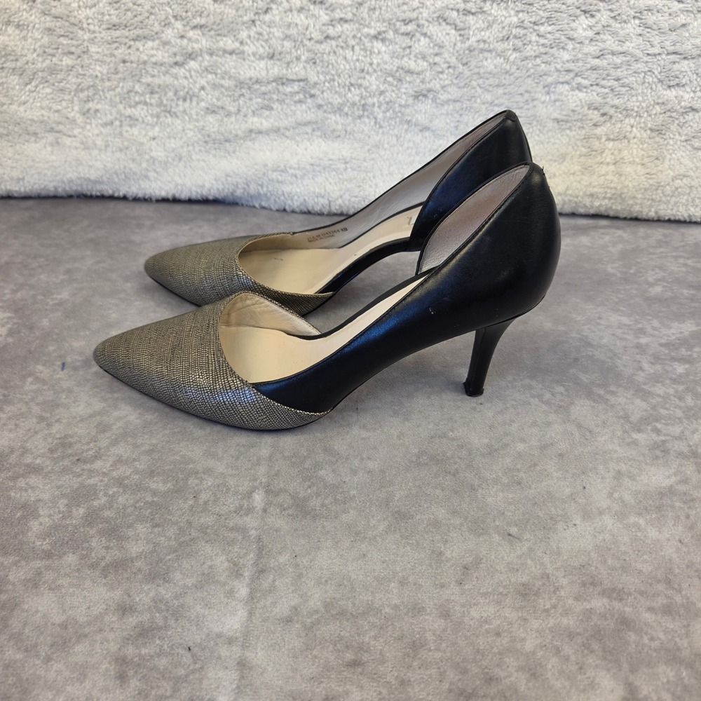 Cole Haan D43364 Black Leather Metallic Gold Lizard Embossed d'Orsay Pumps 8B